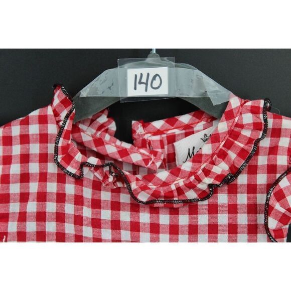 MARIE NICOLE CLOTHING RED/WHITE GINGHAM WATERMELON SMOCKED 3XS DRESS FITS LIKE 2 - Picture 2 of 11